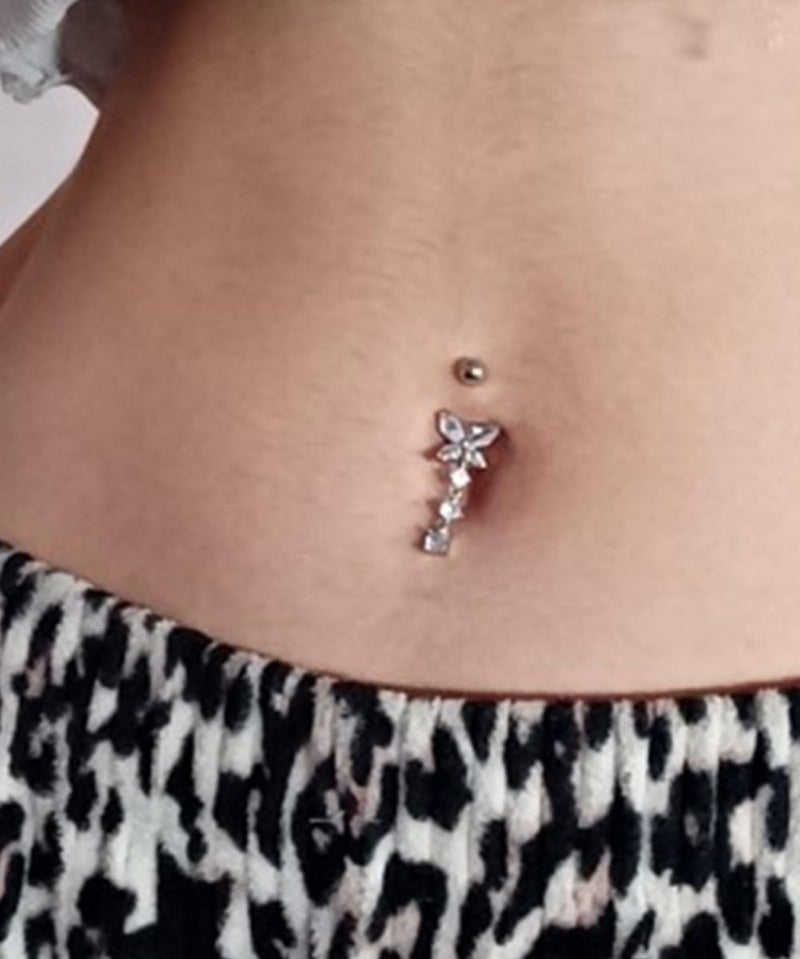 MODRSA Silver Gold Belly Button Ring for Women Clicker Hoop Belly Rings Opal Navel Piercing Jewelry Dangle Hypoallergenic Surgical Steel Dainty Dangling Navel Rings for Women - Image 3